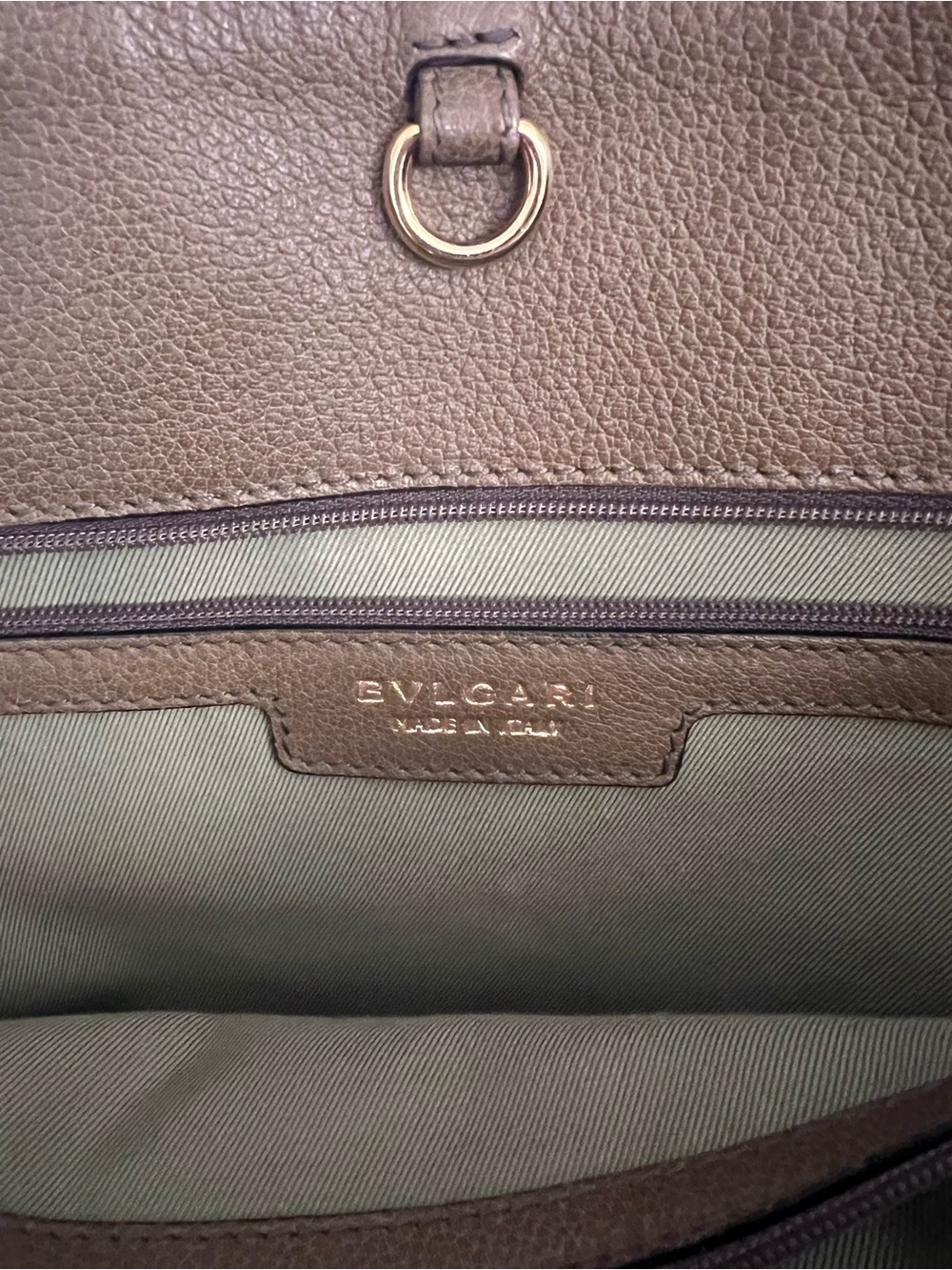 Bulgari Collezione Canvas and Leather Olive Green Tote - Picture 6 of 14